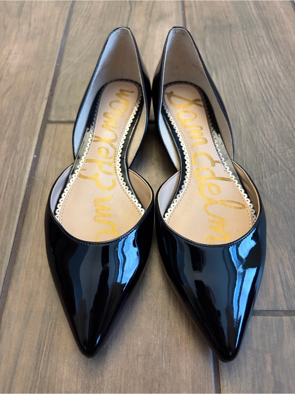 New Without Box - Sam Edelman Black Patent Pointed D'Orsay Flats